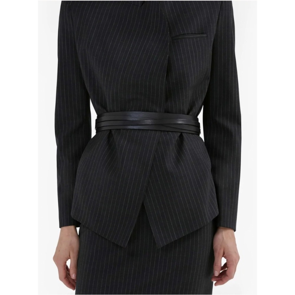 M.M.LaFleur Belt XL Black Leather Wide Waist Cinch Caged Layered Crossover Italy